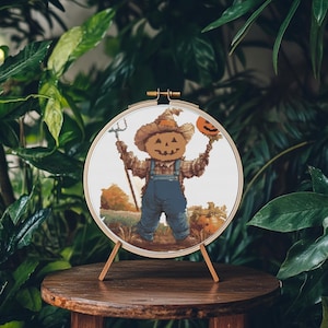 Pumpkin Head Scarecrow Cross Stitch Pattern | Halloween Digital PDF Download | DIY Embroidery Art | Spooky Autumn Decor | Farmhouse Style