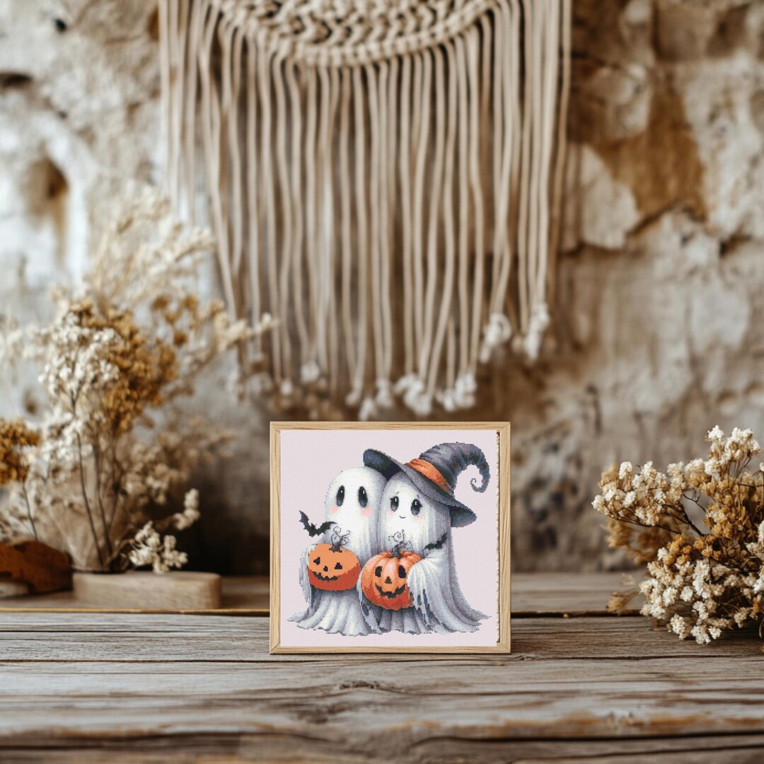 Adorable Ghosts With Pumpkins Halloween Cross Stitch Pattern - PDF ...