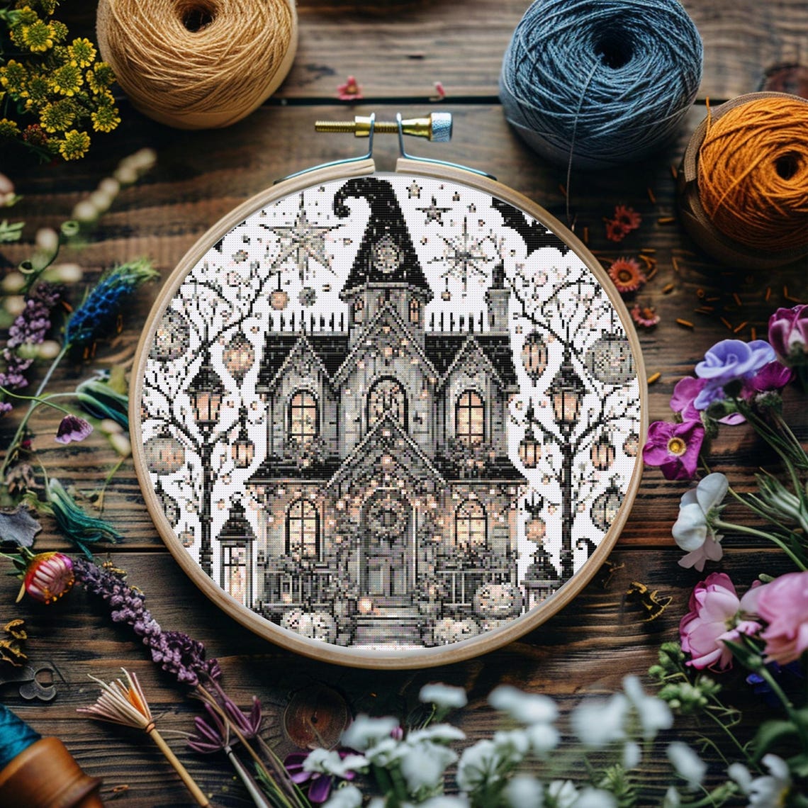 Haunted House Halloween Cross Stitch Pattern - PDF Digital Download ...