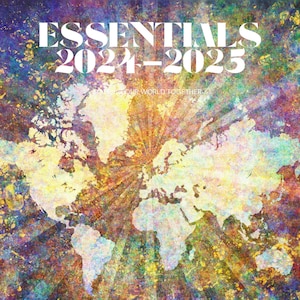以下が含まれることがあります： 世界地図のデザインと「Essentials 2024-2025」と「Binder Cover」のテキストが白で書かれたカラフルなバインダーカバー。 「Levi McArthur The Homeschool Principal」のテキストも含まれています。
