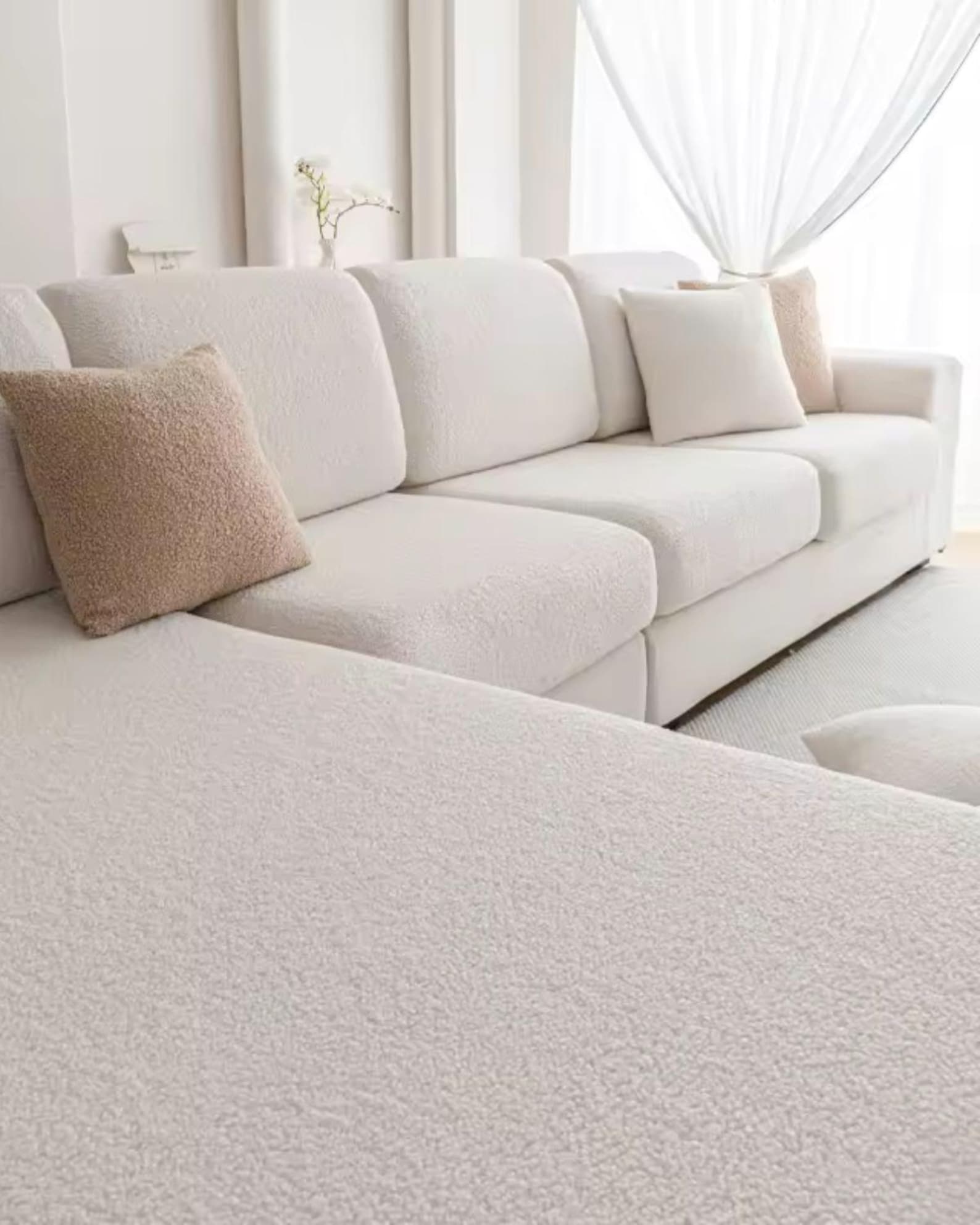 Sofa Cover – Washable, Non-Slip, Pet Friendly, Elastic Couch Slipcover, Durable Furniture Protector - L, Ivory