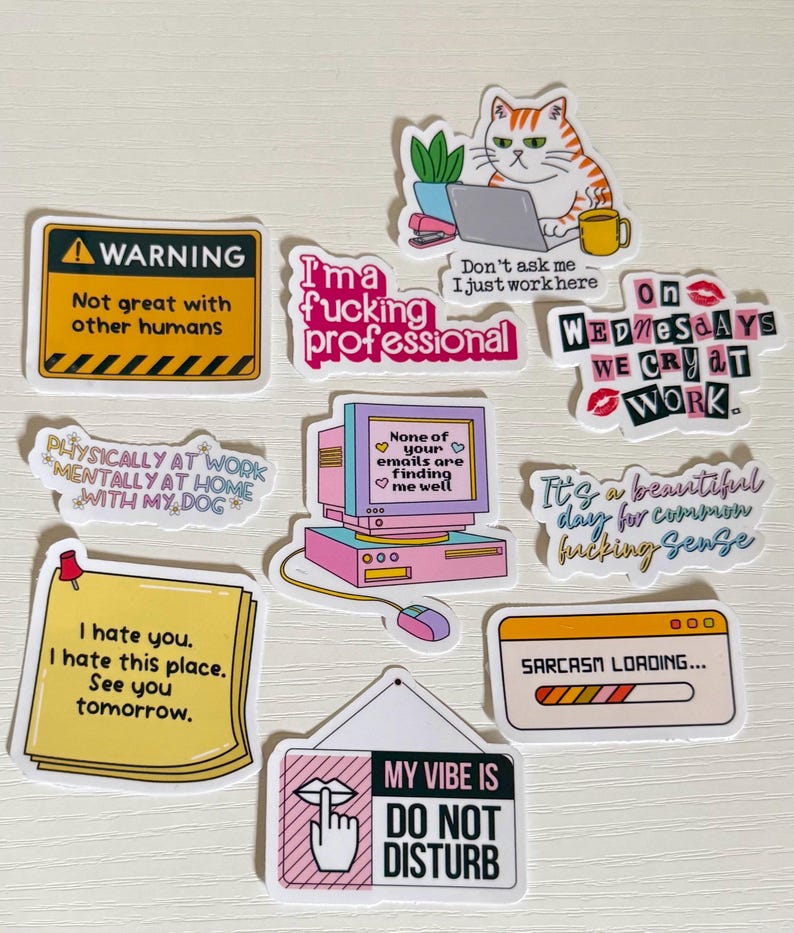10 Funny Work Sticker Bundle, Sarcastic but Cute Office Humor Stickers ...