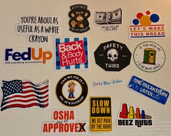 Funny Hard Hat Stickers for Construction Workers Waterproof Vinyl Decals for Helmets, Toolboxes & Waterbottles Blue Collar Humor, Jobsite
