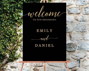 Letrero personalizado "Bienvenidos a nuestro comienzo" / Letrero acrílico de bienvenida / Letrero para bodas / Letrero clásico para bodas / Decoración para ceremonias / Letreros para bodas