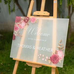 Letrero de bienvenida para boda de acrílico con diseño floral rectangular, letrero de boda personalizado, letrero de compromiso, letrero de recepción, decoración de boda, letreros para Nikkah de boda.