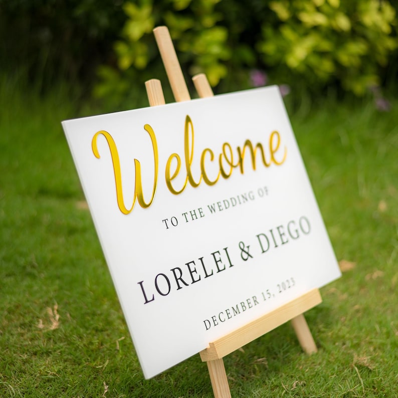 Welcome Signs Retangular Rectangular Floral Acrylic Wedding Welcome Sign, Custom Wedding Signage ...