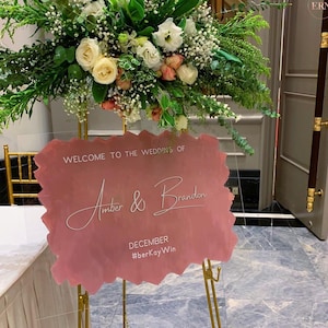 Letrero de bienvenida para boda de acrílico con pintura cepillada personalizada / Letrero de bienvenida de acrílico / Letrero de bienvenida para boda / Letreros de acrílico transparente / Letreros de entrada para boda