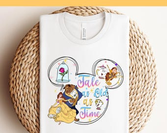 Verhaal zo oud als de tijd, klaar om te drukken DTF, Belle en het beest-print, Heat Press DTF-overdracht, Mickey Head-print, Disney Rose DTF, Disney Match