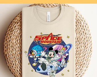 Transfert DTF Disney Mickey Space Mountain, prêt à presser, design de t-shirt sur le thème galaxie Space Ride Mickey Minnie Donald, voyage Disney DTF