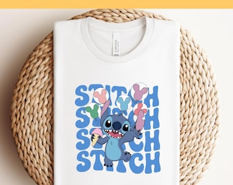 Disney Stitch DTF Transfer, Süßer Stitch Pressfertig, Disneyworld DTF Transfers, Disney Familienausflug, Stiche Ballons Dtf, Disney Shirts