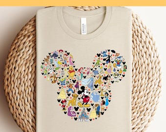 Transferencia DTF de todos los personajes de Disney dentro de la cabeza de Mickey, lista para imprimir, DTF de personajes de Disney, DTF de viaje a Disney, DTF de Mickey y sus amigos
