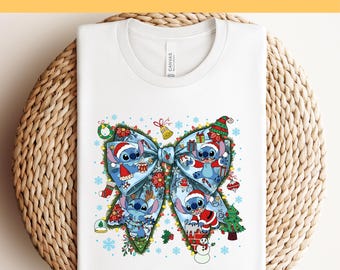 Disney Stitch Christmas Coquette DTF, Ready to Press, Stitch Christmas Shirt, Disney Christmas DTF, Heat Press, Xmas Matching, Stitch Dtf