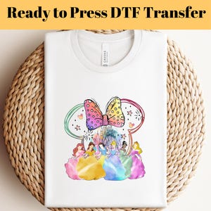 Watercolor Disney Princess DTF Transfer, Minnie Head and Disney Princesses DTF, Magical Fairytale Disney Princesses DTF, Ready to Press Dtf