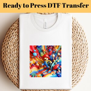 Colorful Cartoon Character DTF, Fun 3D Style Mario-Inspired Tee for Kids - Bright and Playful Design for Color Lovers, Ready to Press DTF