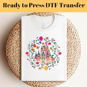 Happiest Place on Earth DTF, Ready To Press, Magical Castle Dtf Transfer, Disney Floral Castle DTF, Magical Kingdom DTF, Family Shirt Dtf