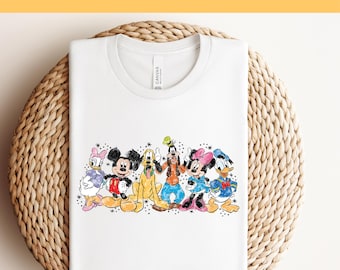 Disneyfigurer akvarell DTF-överföring, Musse Pigg och vänner färdiga att tryckas, Disney DTF-överföring, Disneyland-familjeresa DTF, Disney-skjortor