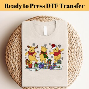 Winnie The Pooh Christmas Design DTF Transfer, Ready to Press, Personalized DTF Transfers, Heat Press, DTF Transfer, imb091