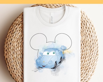 Trasferimento DTF auto Disney, Sally DTF, Think Fast Cars pronto per la stampa, stampa DTF a colori Disneyworld, stampa DTF con pressa a caldo, viaggio Disney DTF