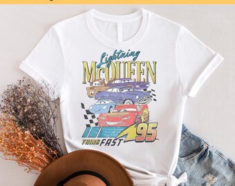 Trasferimento DTF Disney Lightning Queen Fast Car, Think Fast Cars pronto per la stampa, stampa DTF a colori Disneyworld, stampa DTF a caldo, stampa DTF a freddo