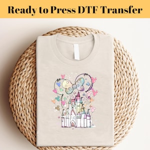 Disney Watercolor Castle DTF Transfer, Disney Ready To Press, Mickey Heat Transfer, Magic Kingdom Transfer, Disneyland Trip Family DTF,