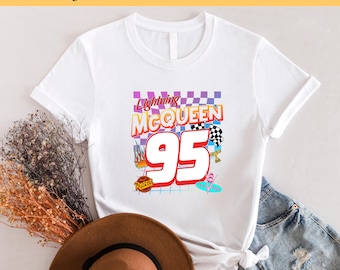 Trasferimento DTF Disney Lightning Queen Fast Car, Think Fast Cars pronto per la stampa, stampa DTF a colori Disneyworld, stampa DTF a caldo, stampa DTF a freddo