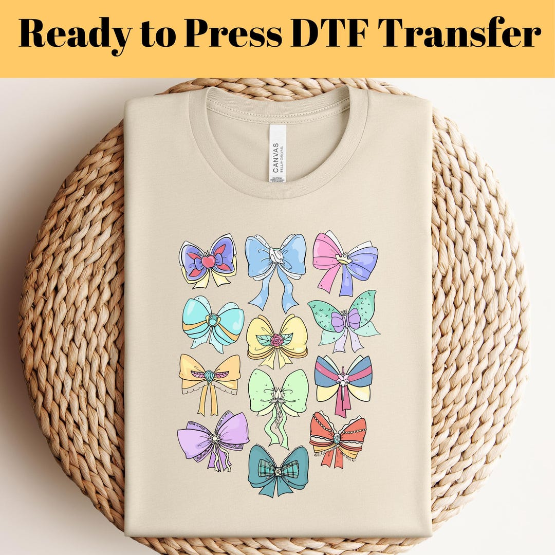 Disney Princess Cute Ribbons and Bows Heat Press Transfer, Disney DTF ...
