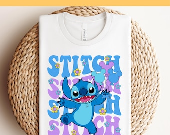 Disney Stitch DTF Transfer, Süßer Stitch Pressfertig, Disneyworld DTF Transfers, Disney Familienausflug, Stiche Ballons Dtf, Disney Shirts
