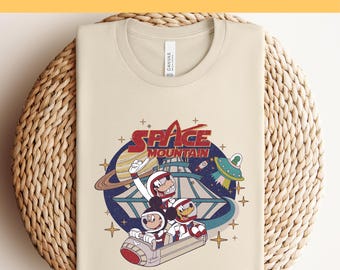 Transfert DTF Disney Mickey Space Mountain, prêt à presser, design de t-shirt sur le thème galaxie Space Ride Mickey Minnie Donald, voyage Disney DTF