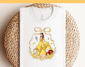 Disney Princess Belle Coquette Bow DTF, Ready to Press DTF, Belle en het Beest-print, Heat Press DTF, Disneyworld-prints, Disney-shirts