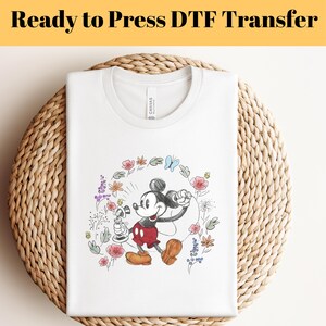 Floral Mickey Mouse DTF, Mickey Mouse Heat Transfer, Disneyworld DTF Transfer, Disneyland Ready to Press, Mickey DTF Transfers, Disney Gifts