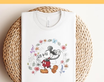 Floral Mickey Mouse DTF, Mickey Mouse Heat Transfer, Disneyworld DTF Transfer, Disneyland Ready to Press, Mickey DTF Transfers, Disney Gifts