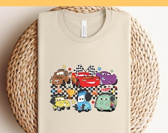 Disney Cars-personages DTF, Disney Cars DTF-overdracht, McQueen and Friends DTF, Lightning McQueen aquarel shirt, Disney Cars shirt