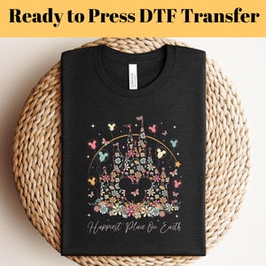 Happiest Place on Earth DTF Transfer Ready to Press, Magic Kingdom Apply for Heat Press, Disney Castle Floral DTF Print, Disney World