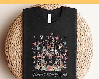 Happiest Place on Earth DTF Transfer Ready to Press, Magic Kingdom Apply for Heat Press, Disney Castle Floral DTF Print, Disney World