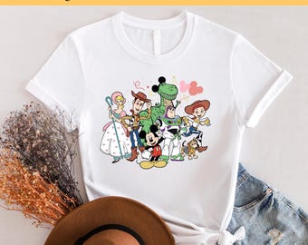 Toy Story- en Mickey-personages DTF-overdracht, klaar voor pers, bulk-dtf-overdracht, trending ontwerpen DTF, Toy Story-hittepers, Toy Story-T-shirt