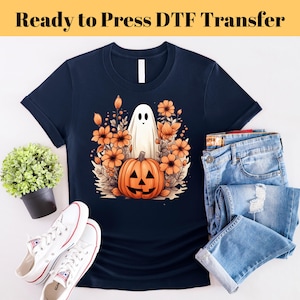 Halloween Ghost Pumpkin, Halloween Design, Ready to Press DTF Transfer, Iron on Decal, Direct to Film Transfer, Halloween DTF