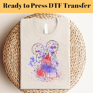 Watercolour Castle DTF Transfer, Magic Kingdom Heat Transfer, Disneyland Bow To Press, Disney dtf Transfer, WDW Disneyland Transfer, DTF