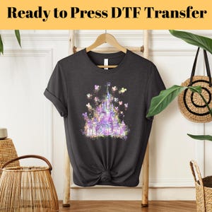 Ready to Press, Watercolour Castle Transfer, Magic Kingdom Heat Transfer, Disneyland Bow To Press, Disney DTF Transfer, WDW Disney Transfer,