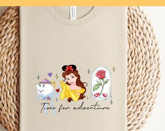 Camiseta Disney Princess Belle Coquette Bow DTF, lista para estampar, estampado de La Bella y la Bestia, estampado para termotransferencia, estampados de Disneyworld, camisetas Disney
