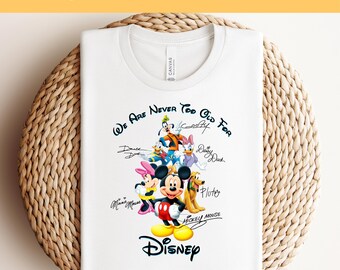 Transferencia de firmas de personajes de Disney DTF, Mickey y sus amigos listos para imprimir, transferencia de calor de Disneyland, DTF de viaje familiar de Disney, camiseta de Disney