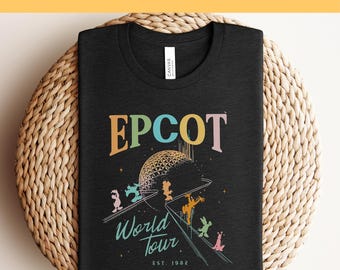 Transferência DTF Disney Epcot, Transferência Vintage para Camiseta Epcot 1982, Transferência Vintage Disney Pronta para Estampar, Transferência DTF Mickey e Amigos, Transferência DTF Viagem Disney
