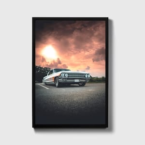 Classic White Cadillac Poster: Vintage Car Photography, Retro Cadillac Print, Automotive Wall Art, Garage Decor, Cadillac Lover Gift
