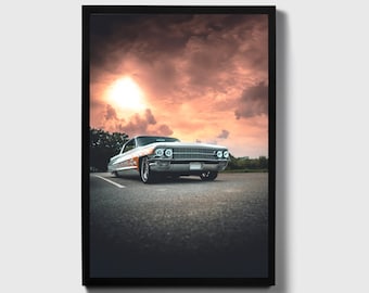 Classic White Cadillac Poster: Vintage Car Photography, Retro Cadillac Print, Automotive Wall Art, Garage Decor, Cadillac Lover Gift