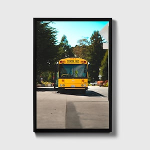 Classic Yellow School Bus Poster, American Education Symbol, California Street Scene Wall Art, Bus Driver Gift, Garage Decor, Bus Lover Gift