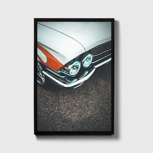 Classic Cadillac Car Headlight Print, Detailed Vintage Auto Art, Sleek White Cadillac Poster, Retro Automobile Photography