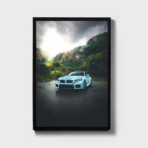 BMW M2 G87  Poster - BMW M Power Canvas - Scenic Mountain Drive Art - Luxury Car Enthusiast Gift - Modern Car Wall Decor