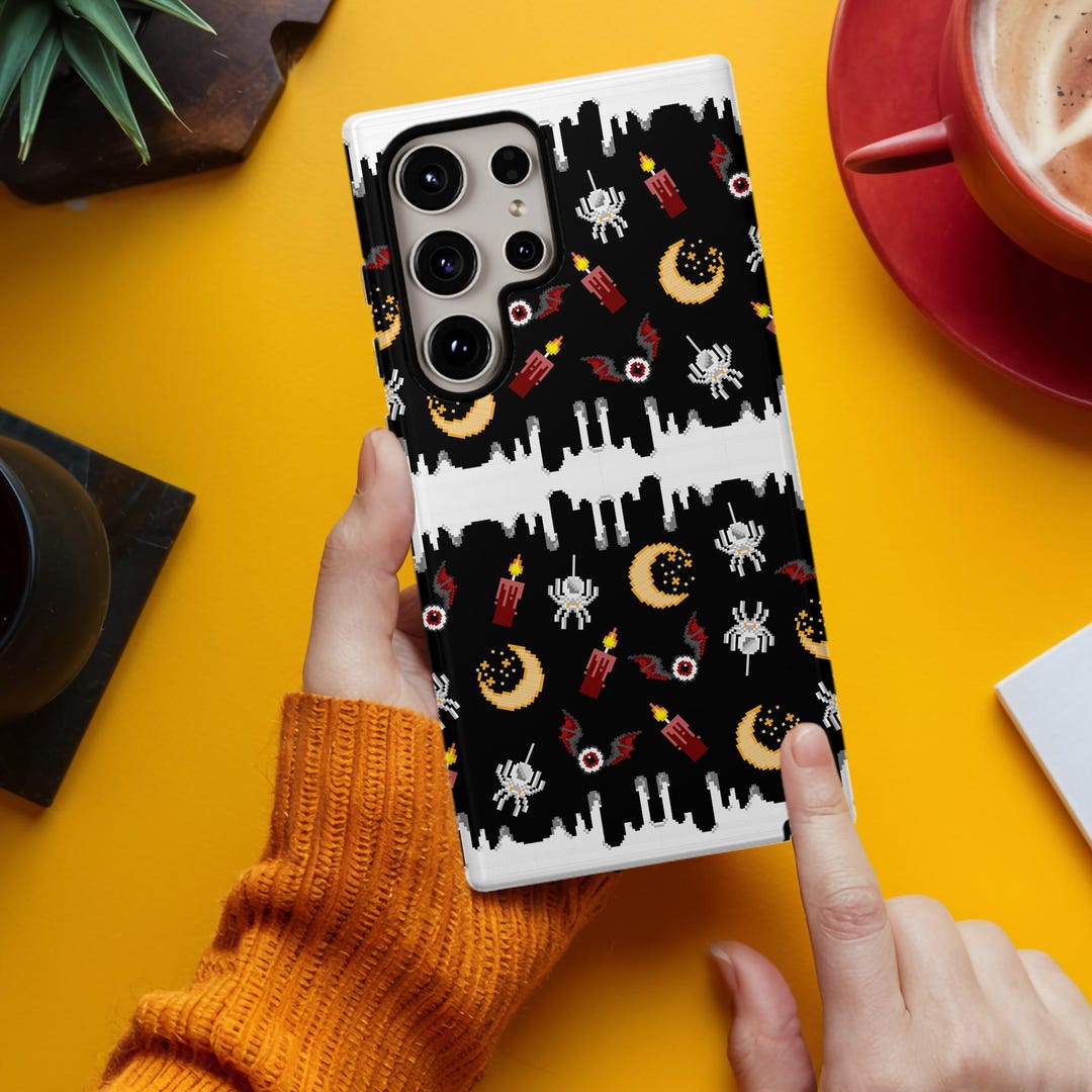 Moonlit Bats & Spiders Halloween Phone Case, Samsung Galaxy S24 Ultra