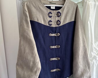 Chaqueta Trachten austriaca vintage 100% lino, blazer popular beige azul, botones Edelweiss