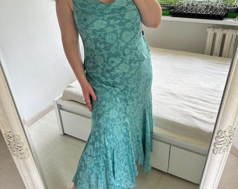 Abito sottoveste vintage in misto seta e viscosa turchese