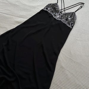 Vintage 00s, 90s slip dress, black lace nightgown, elegant night wear